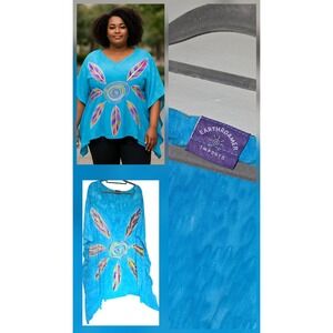 Earthroamer Imports Top Women's One Size 2x-3x Rayon Lagenlook Feathers Tunic